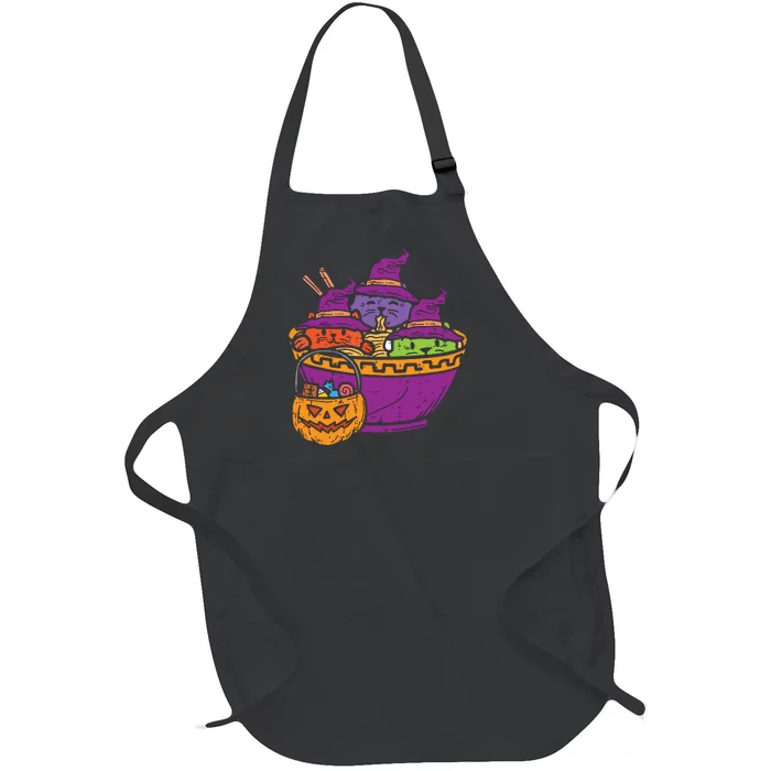 Witch Cats Ramen Cute Halloween Japanese Noodles Food Lover Full-Length Apron With Pocket