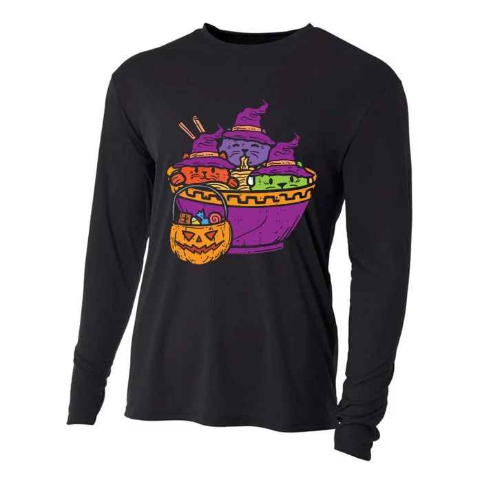 Witch Cats Ramen Cute Halloween Japanese Noodles Food Lover Cooling Performance Long Sleeve Crew