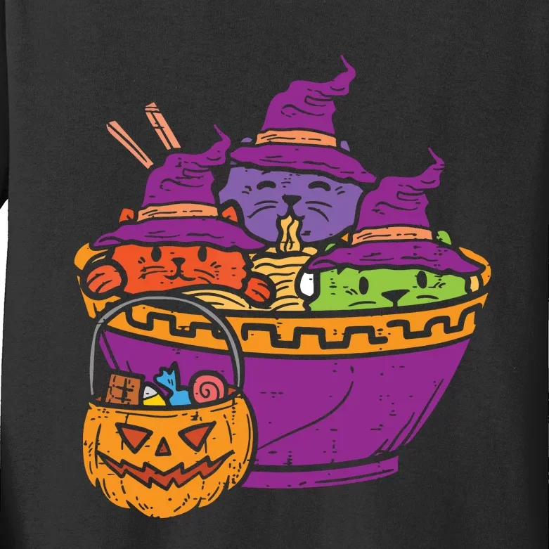 Witch Cats Ramen Cute Halloween Japanese Noodles Food Lover Kids Long Sleeve Shirt