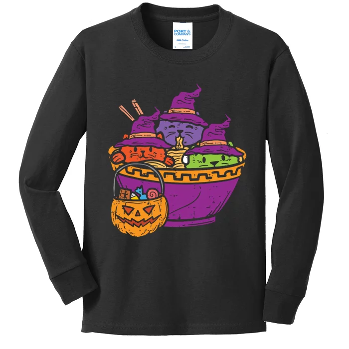 Witch Cats Ramen Cute Halloween Japanese Noodles Food Lover Kids Long Sleeve Shirt