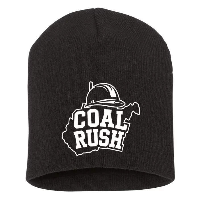 Wv Coal Rush With State And Miner Hard Hat Short Acrylic Beanie