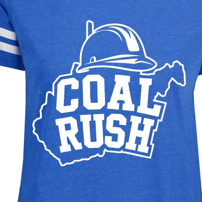 Wv Coal Rush With State And Miner Hard Hat Enza Ladies Jersey Football T-Shirt