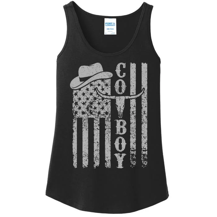 Western Country Rodeo Southern American Flag Ladies Essential Tank