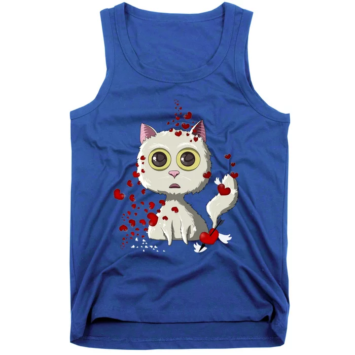 White Cat Red Hearts Funny Cat Mom Valentines Day Cat Lover Gift Tank Top