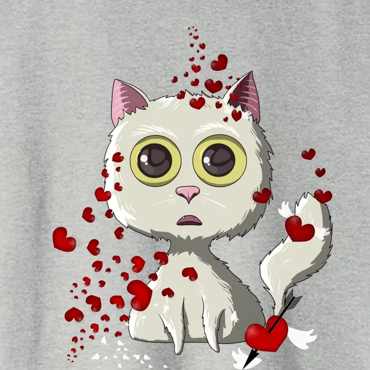 White Cat Red Hearts Funny Cat Mom Valentines Day Cat Lover Gift Women's Crop Top Tee