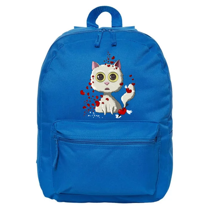 White Cat Red Hearts Funny Cat Mom Valentines Day Cat Lover Gift 16 in Basic Backpack