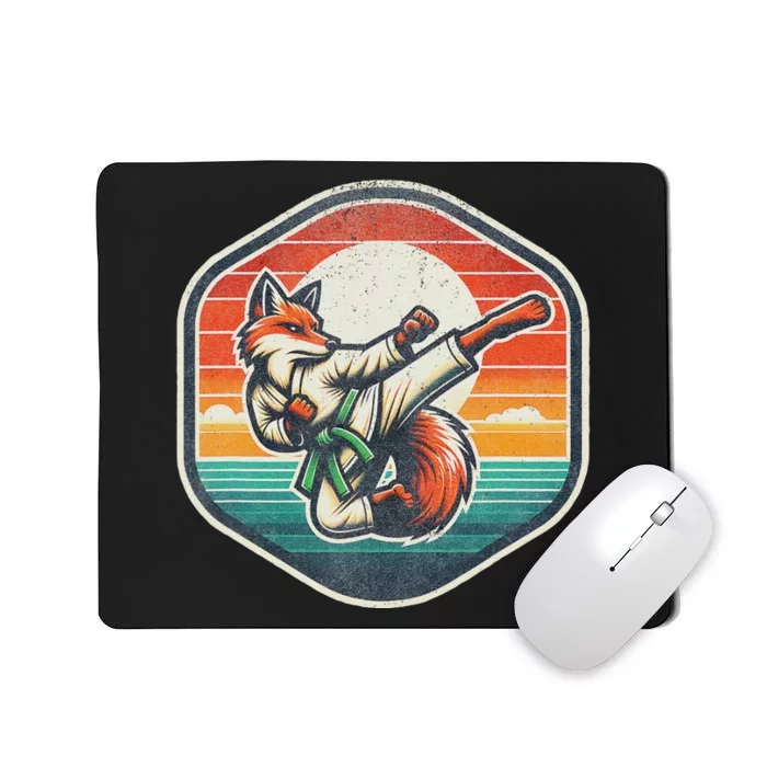 Whimsical Cartoon Retro Sunset Fun Karate Fox Mousepad