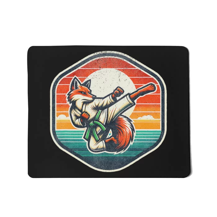 Whimsical Cartoon Retro Sunset Fun Karate Fox Mousepad