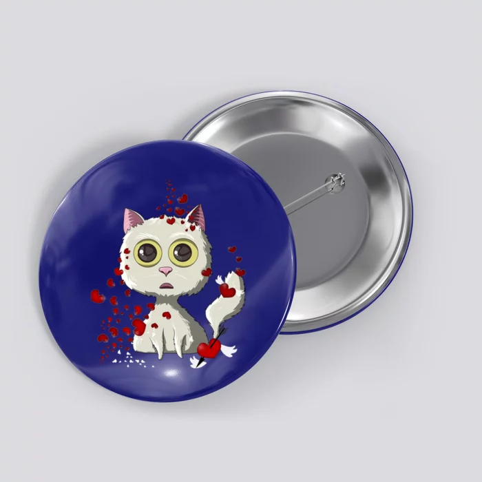 White Cat Red Hearts Funny Cat Mom Valentines Day Cat Lover Cute Gift Button