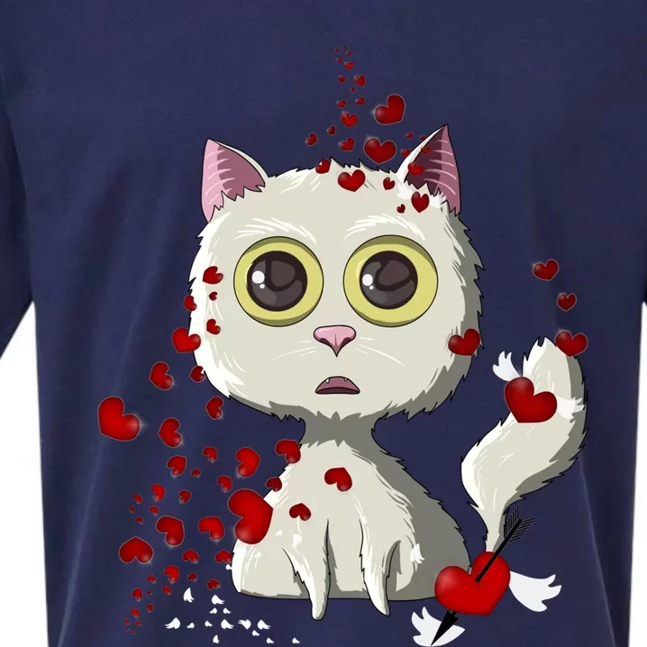 White Cat Red Hearts Funny Cat Mom Valentines Day Cat Lover Cute Gift Sueded Cloud Jersey T-Shirt