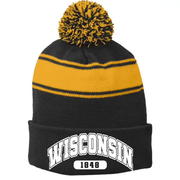 Wisconsin Collegiate Style 1848 Stripe Pom Pom Beanie