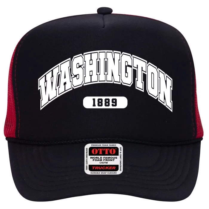 Washington Collegiate Style 1889 High Crown Mesh Trucker Hat