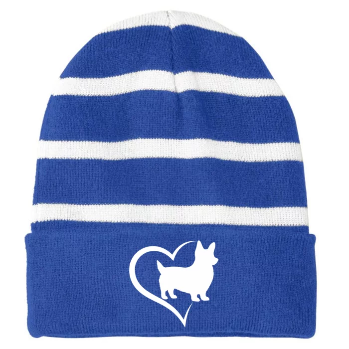 Welsh Corgi Silhouette Heart Love Dog Cute Gift Striped Beanie with Solid Band