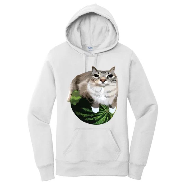 Watermelon Cat Silly Cat Meme Women's Pullover Hoodie