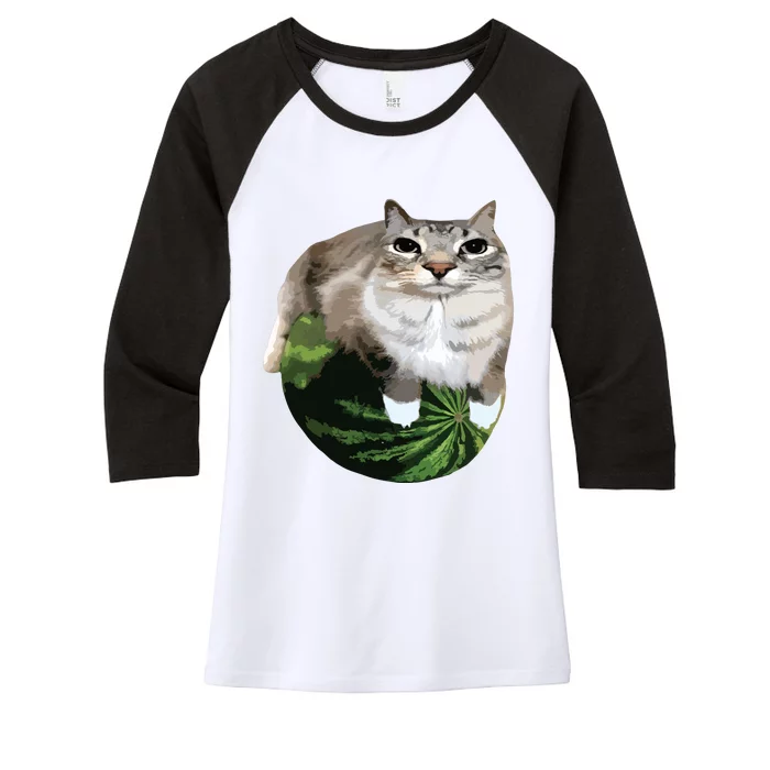 Watermelon Cat Silly Cat Meme Women's Tri-Blend 3/4-Sleeve Raglan Shirt