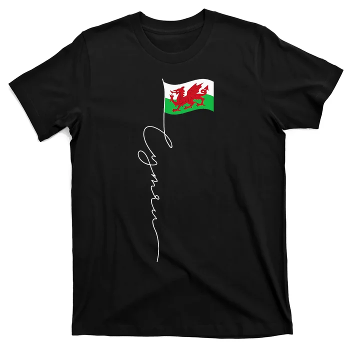 Wales Cymru Signature Flag Pole Patriotic Welsh Flag T-Shirt