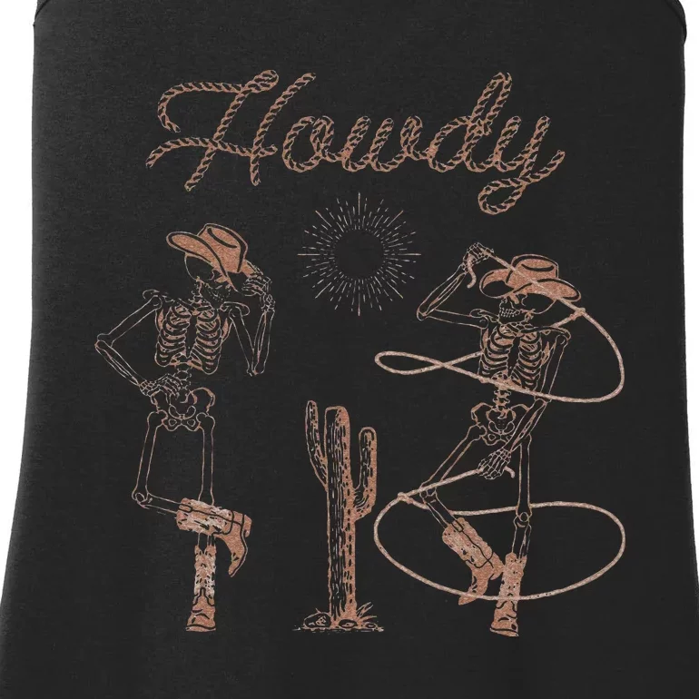 Western Cowboy Skeleton Dancing Howdy Halloween Ladies Essential Tank