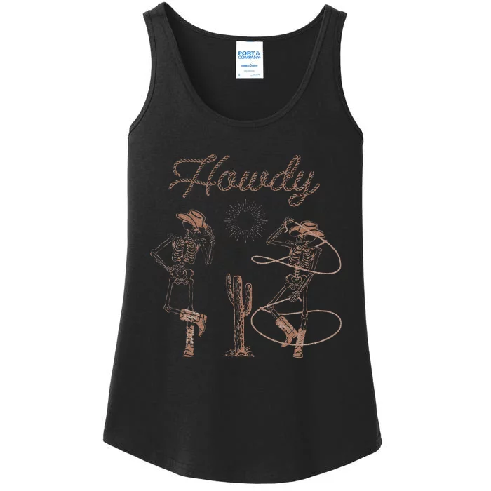 Western Cowboy Skeleton Dancing Howdy Halloween Ladies Essential Tank