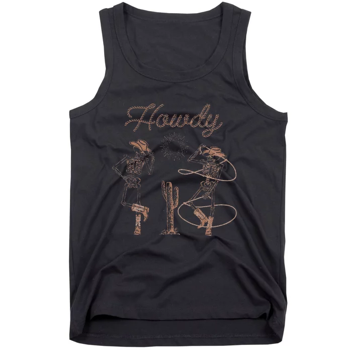 Western Cowboy Skeleton Dancing Howdy Halloween Tank Top