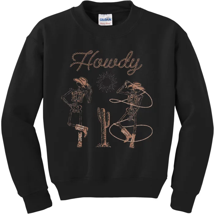 Western Cowboy Skeleton Dancing Howdy Halloween Kids Sweatshirt