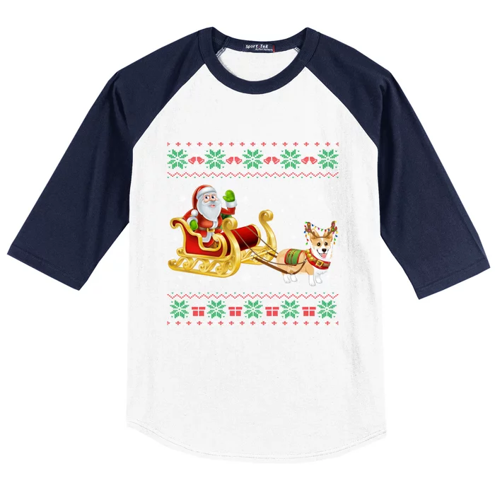 Welsh Corgi Santa Xmas Light Funny Dog Christmas Pajama Cute Gift Baseball Sleeve Shirt