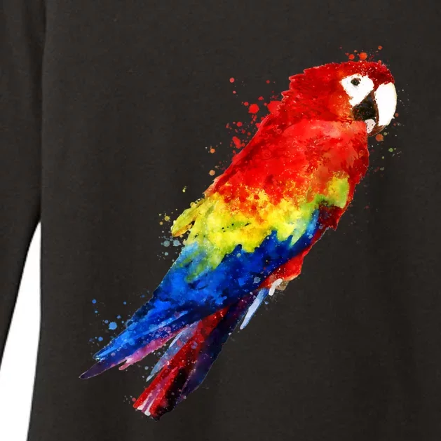 Watercolour Colourful Scarlet Macaw Parrot Bird Painting Womens CVC Long Sleeve Shirt