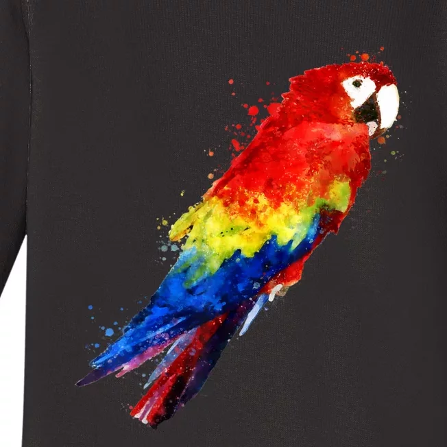 Watercolour Colourful Scarlet Macaw Parrot Bird Painting Baby Long Sleeve Bodysuit