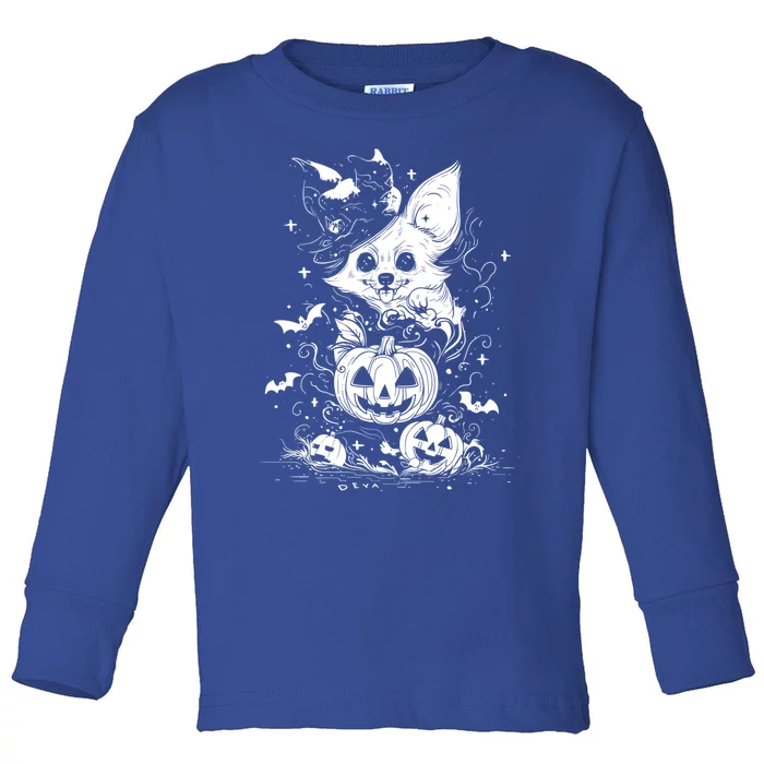 Welsh Corgi Spooky For Moonlight Halloween Cute Gift Toddler Long Sleeve Shirt