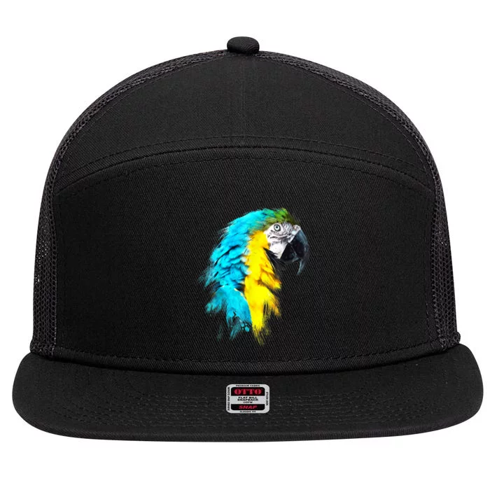 Watercolor Colourful Scarlet Macaw Parrot Bird Painting 7 Panel Mesh Trucker Snapback Hat