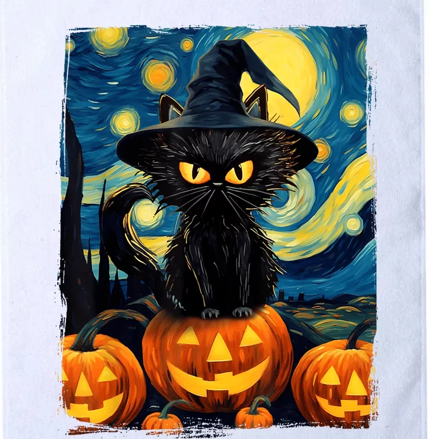 Witch Cat Starry Night Van Gogh Retro Halloween Cat Art Platinum Collection Golf Towel