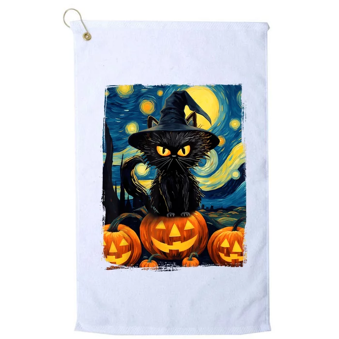 Witch Cat Starry Night Van Gogh Retro Halloween Cat Art Platinum Collection Golf Towel