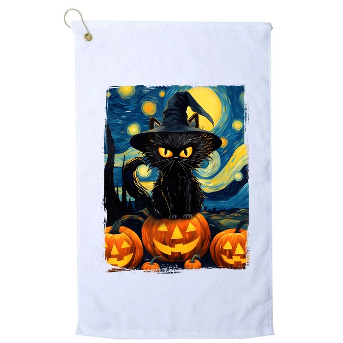 Witch Cat Starry Night Van Gogh Retro Halloween Cat Art Kids Platinum Collection Golf Towel