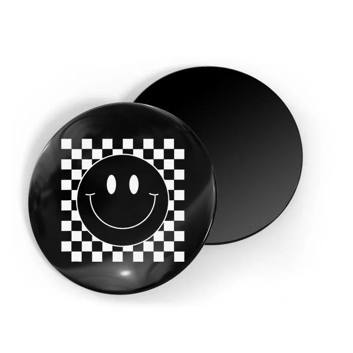 White Checkered Smile Face Cute Smiling Face Fun Magnet