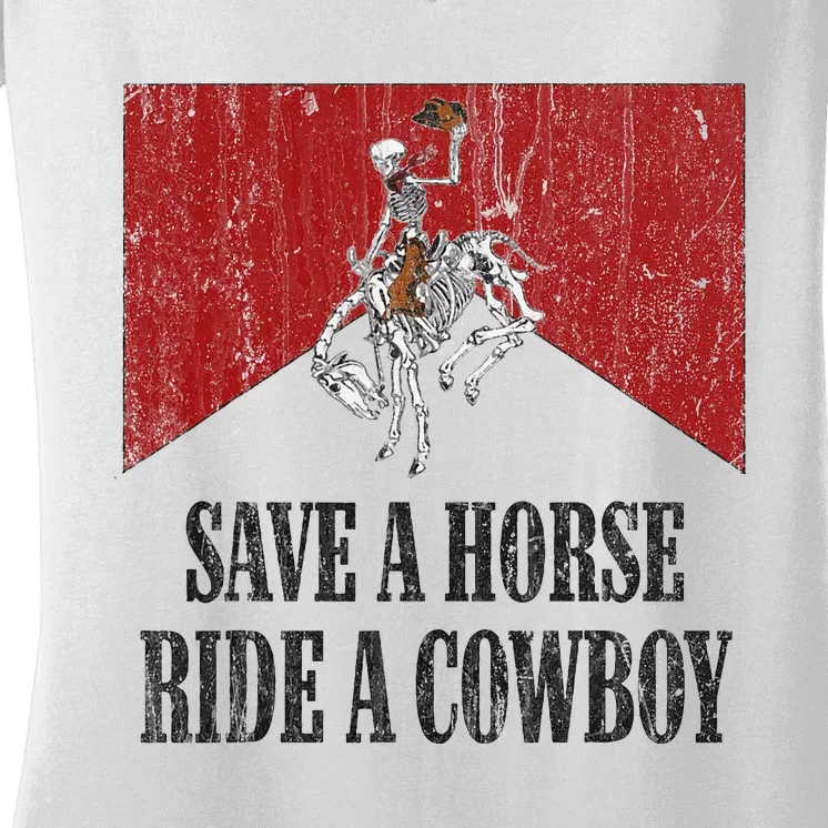 Western Cowboy Skeleton Ride into the Country Women's V-Neck T-Shirt