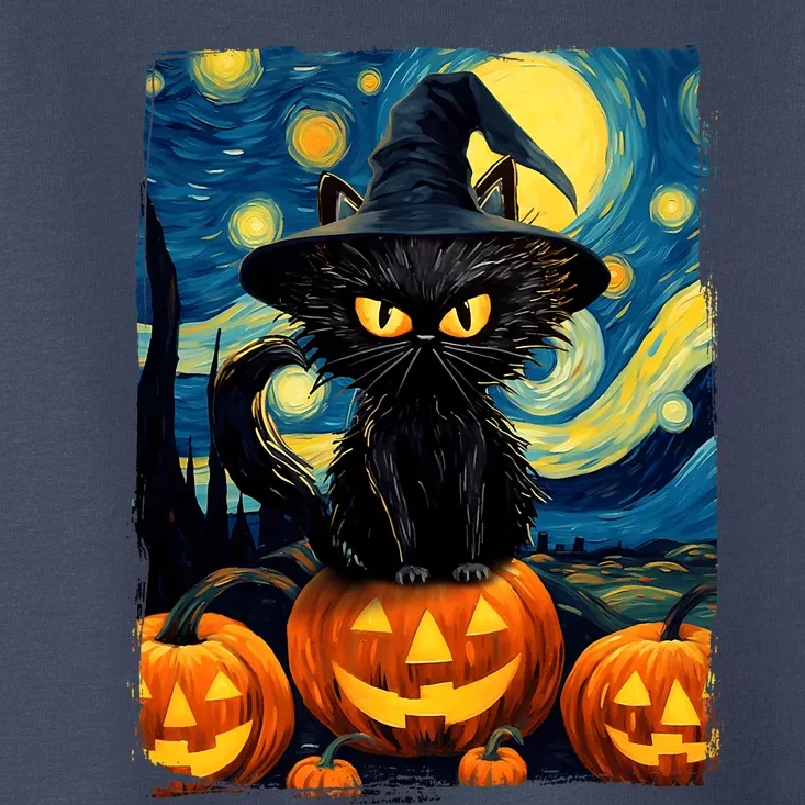 Witch Cat Starry Night Van Gogh Retro Halloween Cat Art Toddler T-Shirt