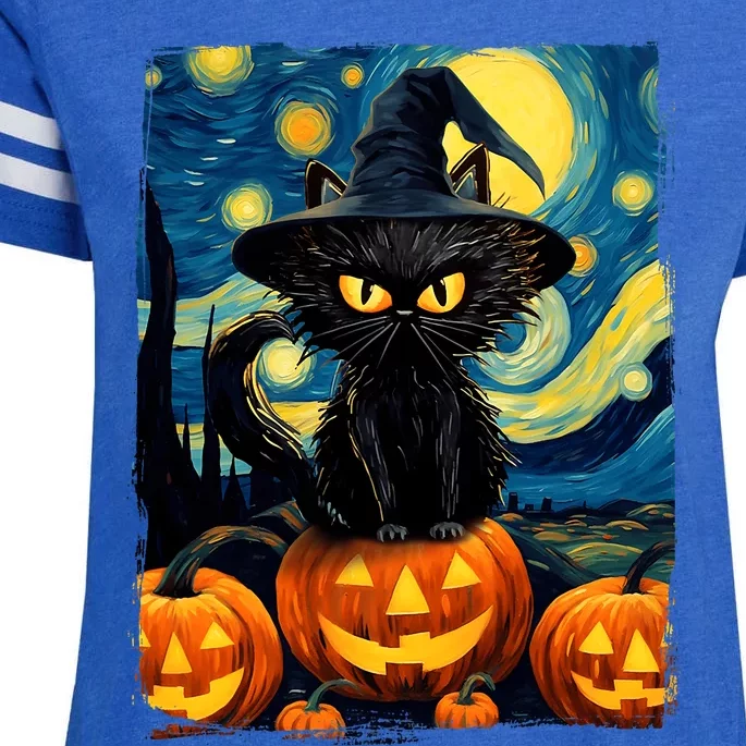 Witch Cat Starry Night Van Gogh Retro Halloween Cat Art Enza Ladies Jersey Football T-Shirt