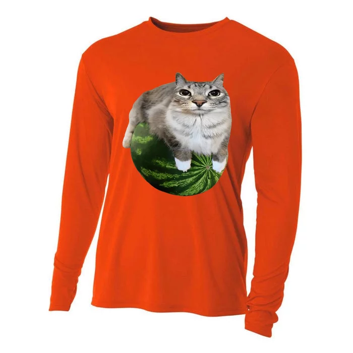 Watermelon Cat Silly Cat Meme Cooling Performance Long Sleeve Crew