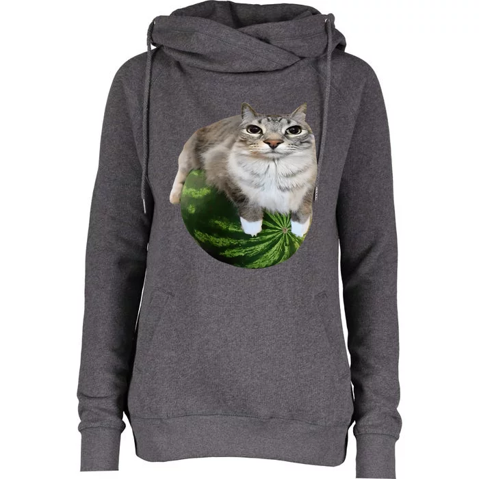 Watermelon Cat Silly Cat Meme Womens Funnel Neck Pullover Hood