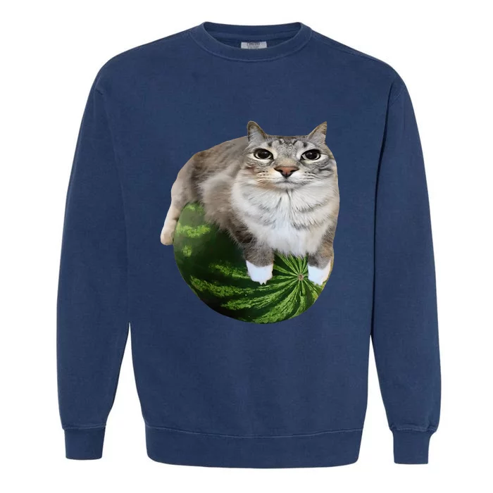 Watermelon Cat Silly Cat Meme Garment-Dyed Sweatshirt