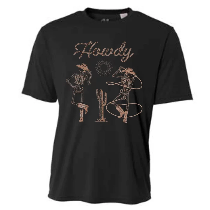 Western Cowboy Skeleton Dancing Howdy Halloween Cooling Performance Crew T-Shirt