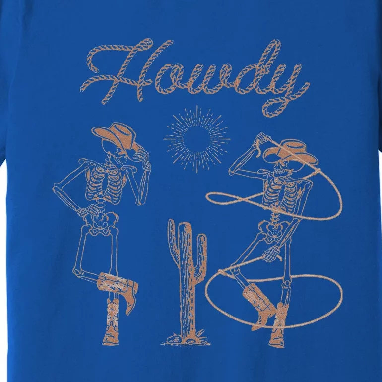 Western Cowboy Skeleton Dancing Howdy Halloween Premium T-Shirt