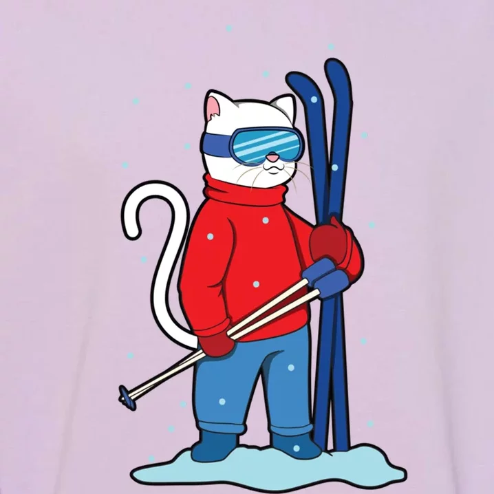 Winter Cat Ski Skier Skiing Meaningful Gift Garment-Dyed Sweatshirt