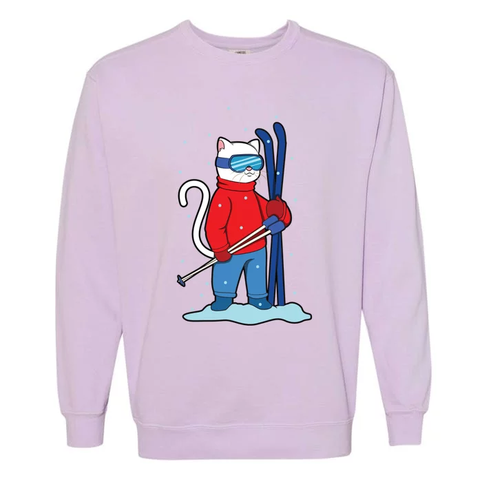 Winter Cat Ski Skier Skiing Meaningful Gift Garment-Dyed Sweatshirt