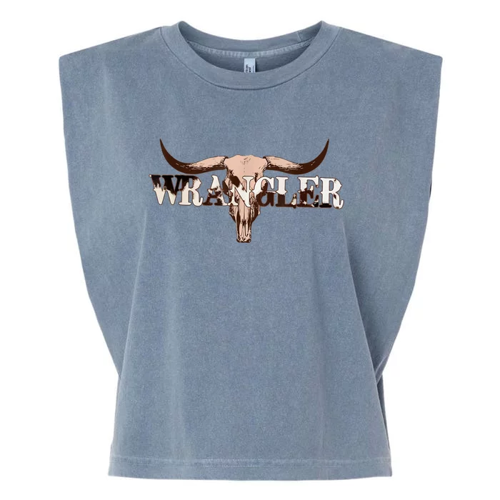 Wrangler Cowhide Shirt, Cow Skull Shirt, Cow Print Wrangler Garment-Dyed Women's Muscle Tee