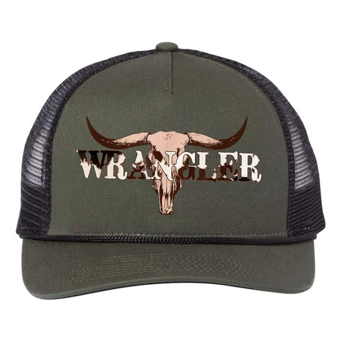 Wrangler Cowhide Shirt, Cow Skull Shirt, Cow Print Wrangler Retro Rope Trucker Hat Cap