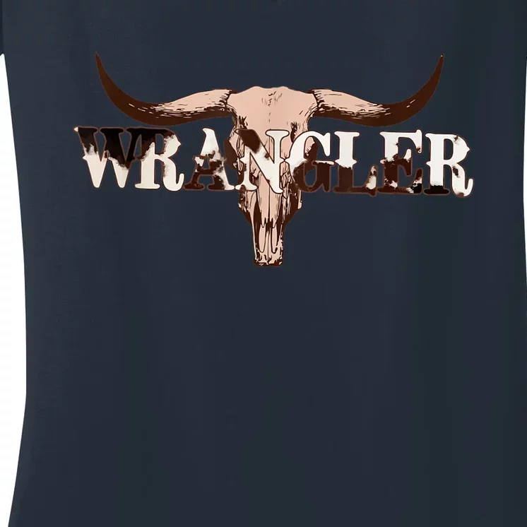 Wrangler Cowhide Shirt, Cow Skull Shirt, Cow Print Wrangler Women's V-Neck T-Shirt