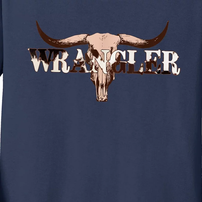 Wrangler Cowhide Shirt, Cow Skull Shirt, Cow Print Wrangler Kids Long Sleeve Shirt