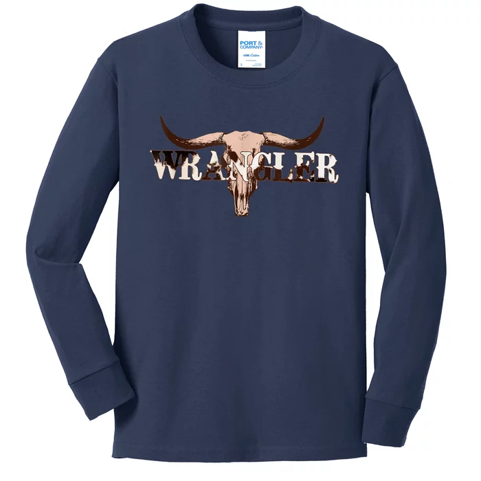 Wrangler Cowhide Shirt, Cow Skull Shirt, Cow Print Wrangler Kids Long Sleeve Shirt