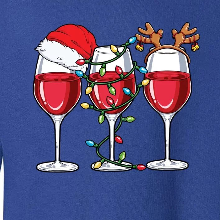 Wine Christmas Santa Hat Xmas Lights Reindeer Antlers Meaningful Gift Toddler Sweatshirt