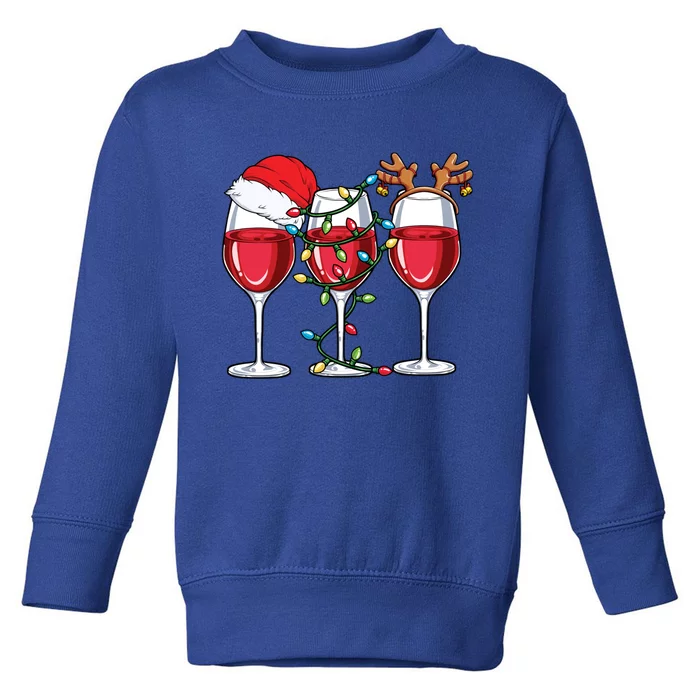 Wine Christmas Santa Hat Xmas Lights Reindeer Antlers Meaningful Gift Toddler Sweatshirt